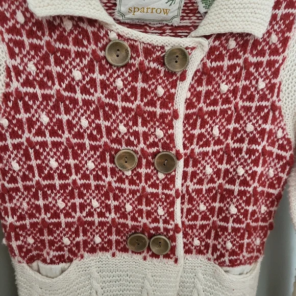 Anthropologie Sparrow Lantern Mile Sweater Long Cardigan Patteren Rare Red Small - Picture 4 of 13